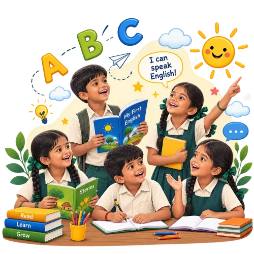 Children reading and speaking English together in the classroom
